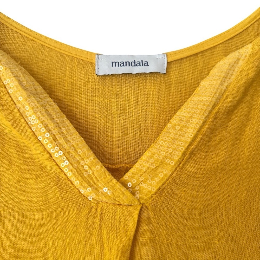Italian 100% linen canary yellow v neck swim coverup dress w/ pockets Sz 12 - Picture 5 of 5
